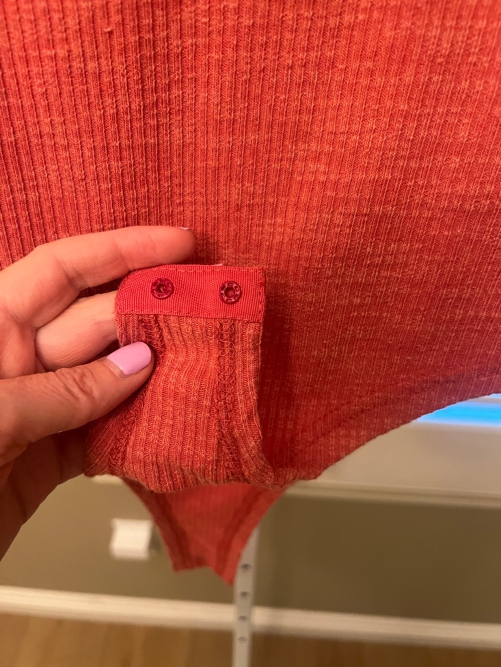 POL Ribbed One-Piece in Rust Orange with Stud Trim - Picture 4 of 5